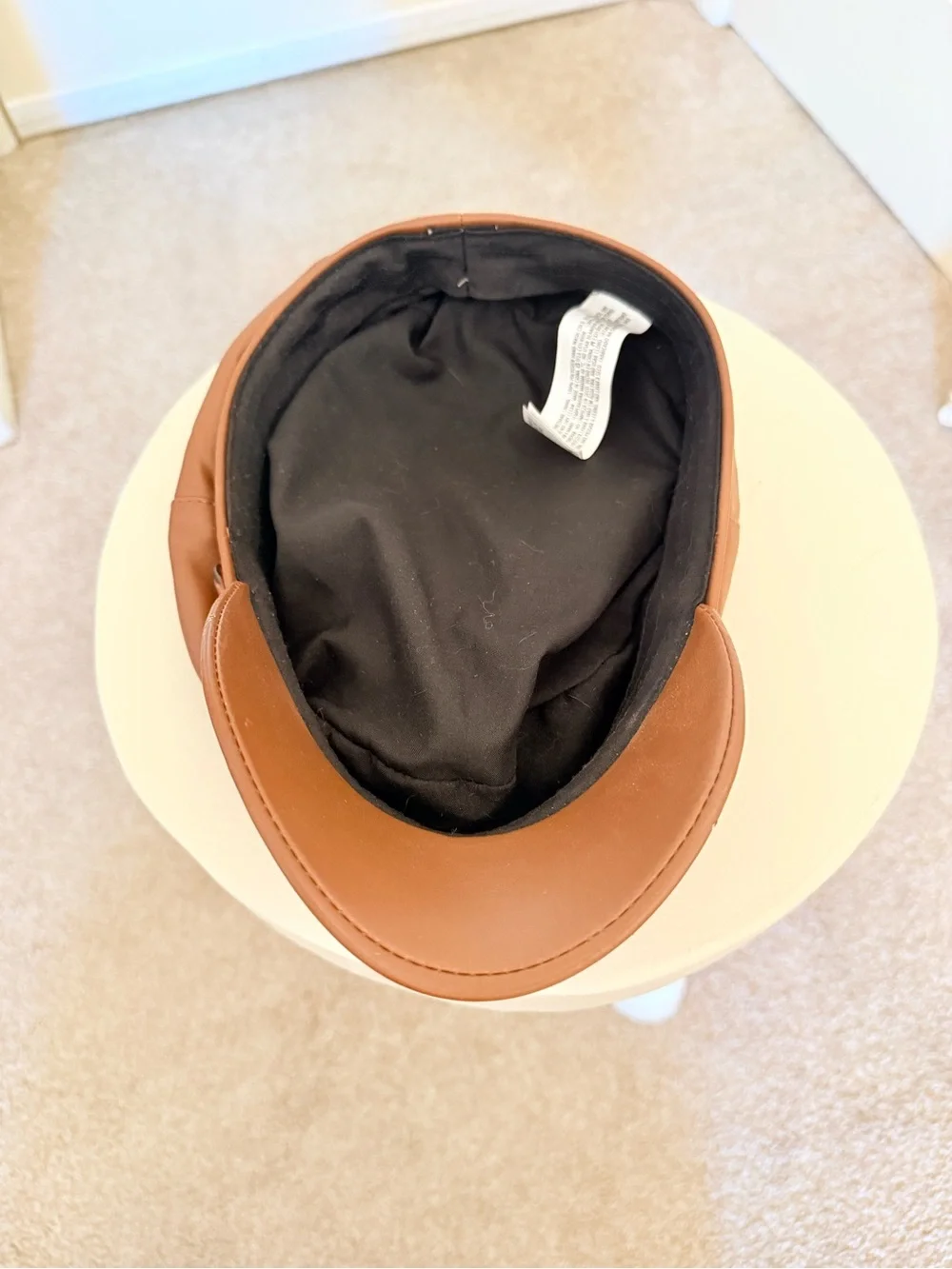ZARA Brown Faux Leather Baker Boy Hat with Tortoiseshell Chain